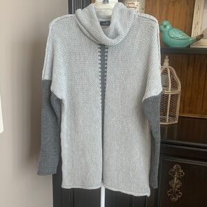 Two-Tone Gray Cowl Neck Long Sweater